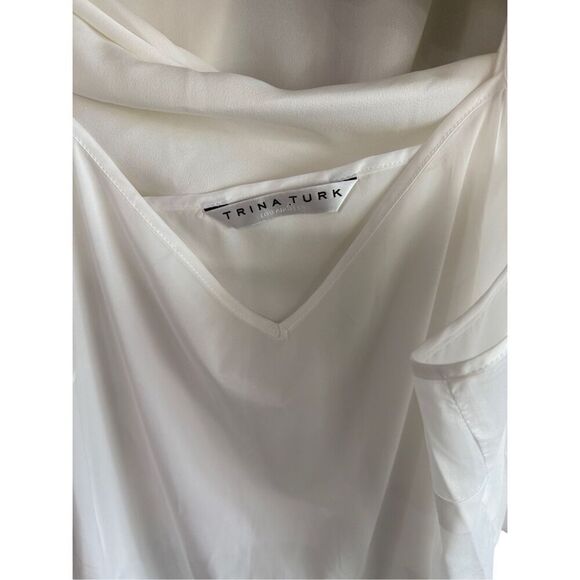 Trina Turk Womens White Built In Tank Top Roll Tab Button-Up Tunic Top Large - Picture 12 of 16